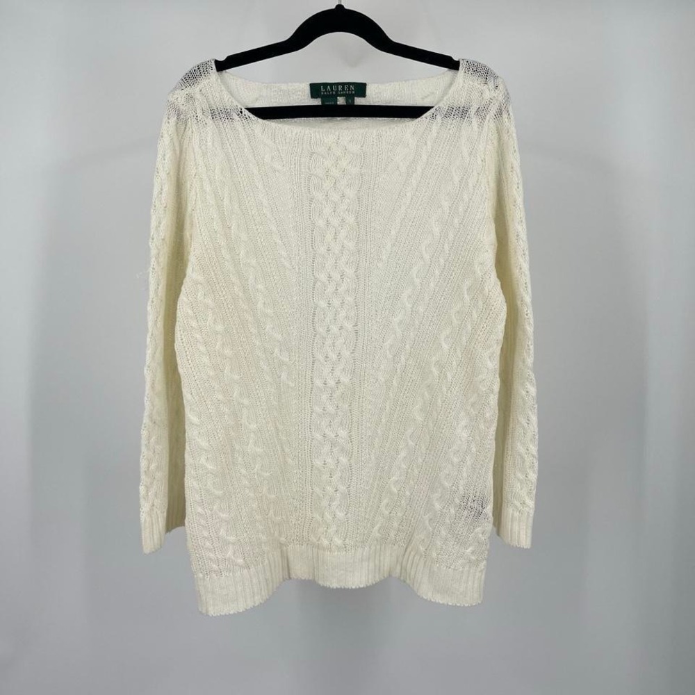 Ralph Lauren 100% Linen Knit Top Small Boho Cable Knit Quiet Luxury Sweater